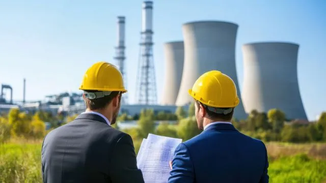 Dos responsables de empresas de servicios públicos revisan los planes