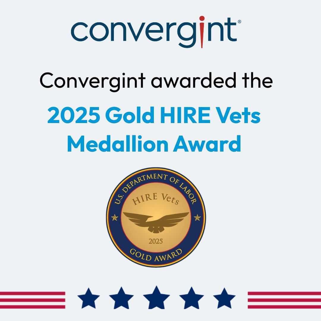 An award graphic that is stating Convergint is awarded the 2025 Gold HIRE Vets Medallion Award