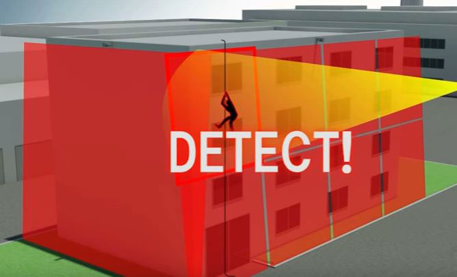 Laser image detects building intruder breaking in