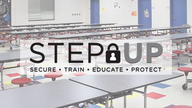 Lunch cafeteria with STEP Up logo