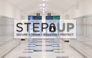 School hallway with STEP Up logo over it