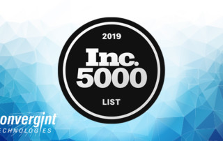 Inc 5000 logo over blue geometric background with Convergint logo in the bottom left corner