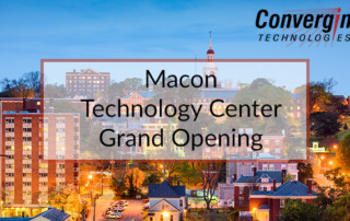 Macon skyline with grand opening overlay