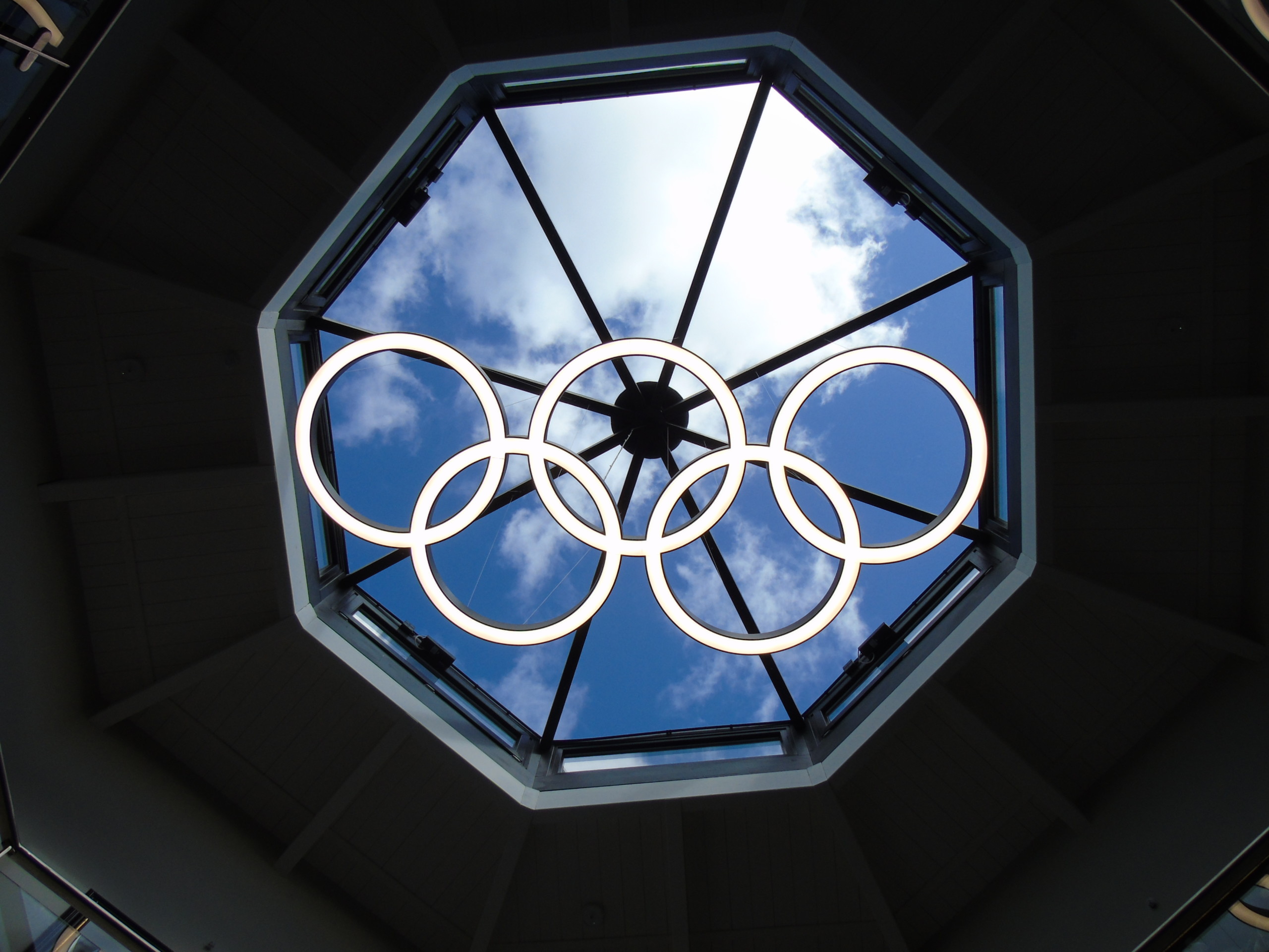 Olympic ring lights on ceiling spotlight