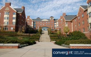 Red brick college dorm building on college campus