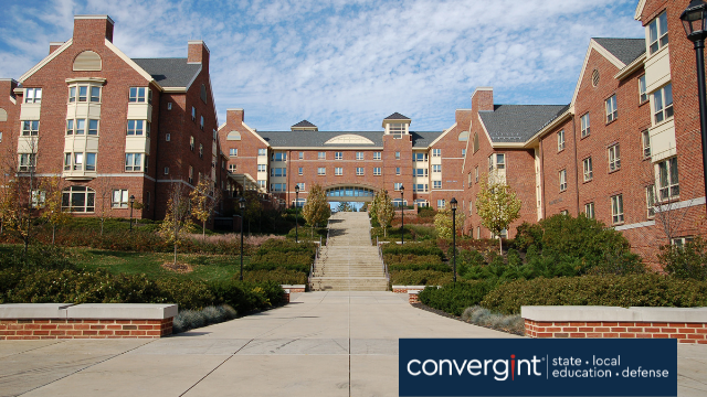 Red brick college dorm building on college campus