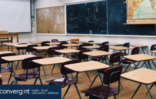 desk and tables in a class room