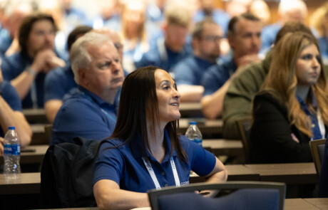 Woman listening to presentation