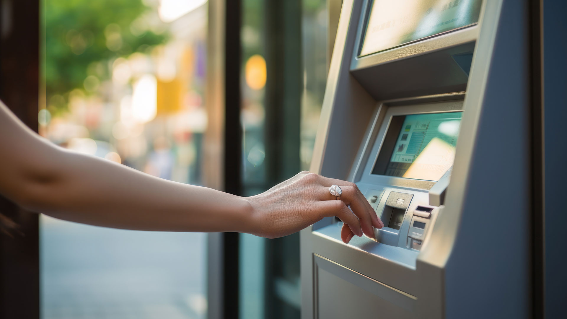 Woman using ATM machine