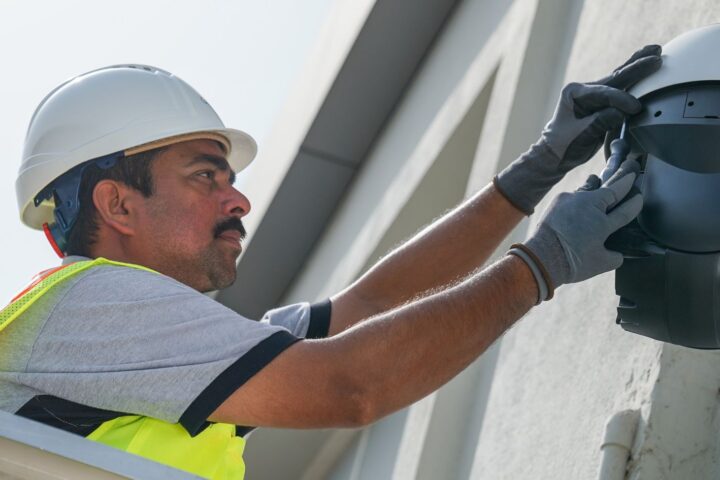 Convergint MEA technical team doing camera installation and maintenance checks