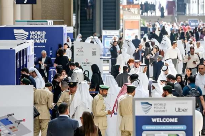 World Police Summit tradeshow floor with people walking around