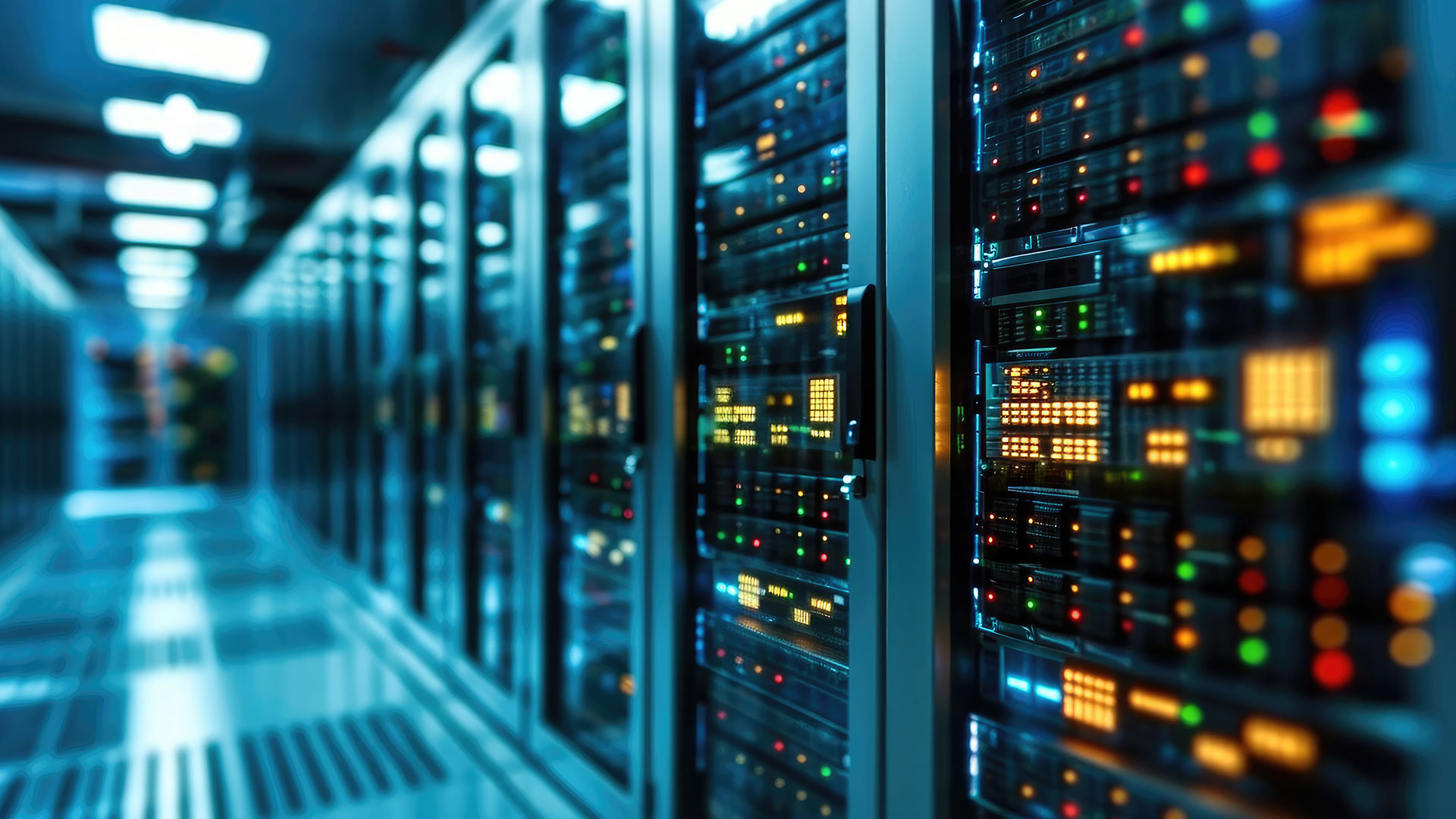 Server room with blurred background