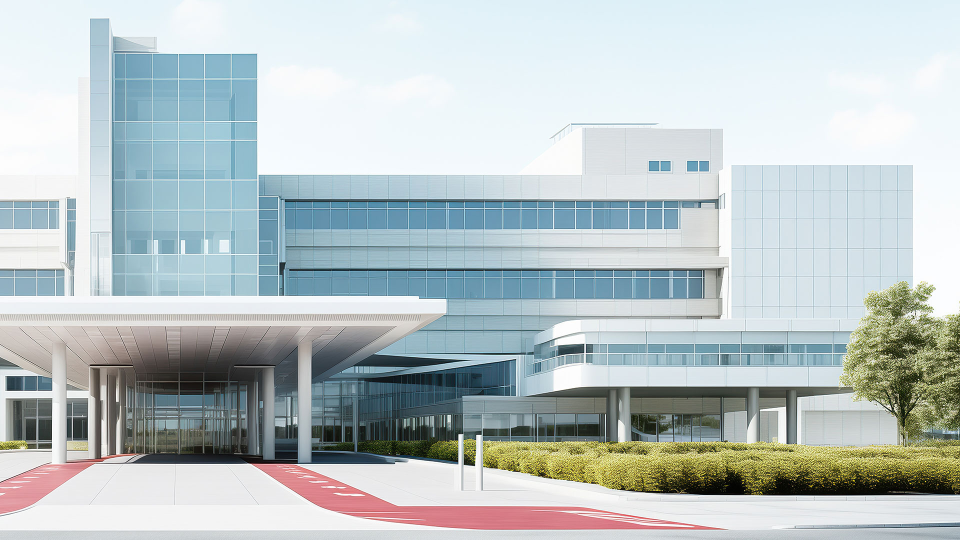 Front facade of a hospital.