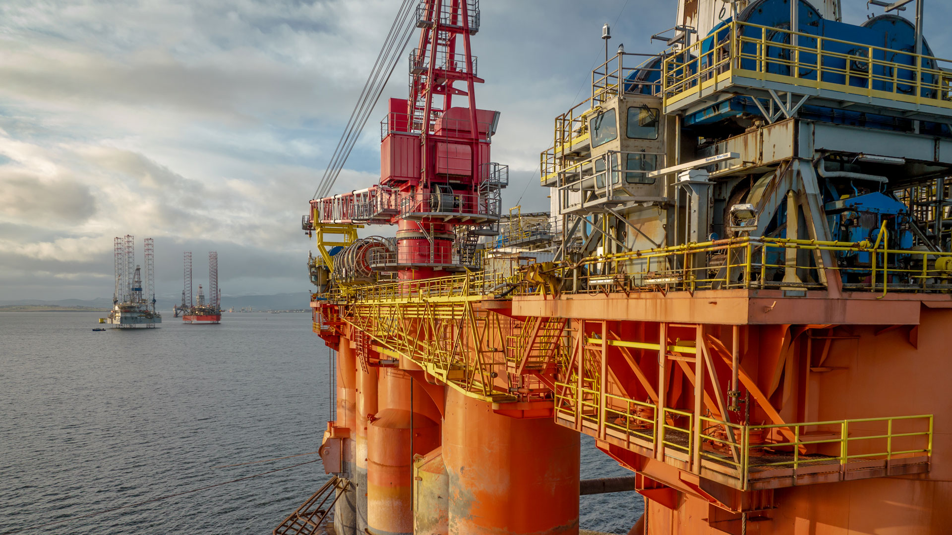 Sunset View of an Oil and Gas Rig and Platform at Sea